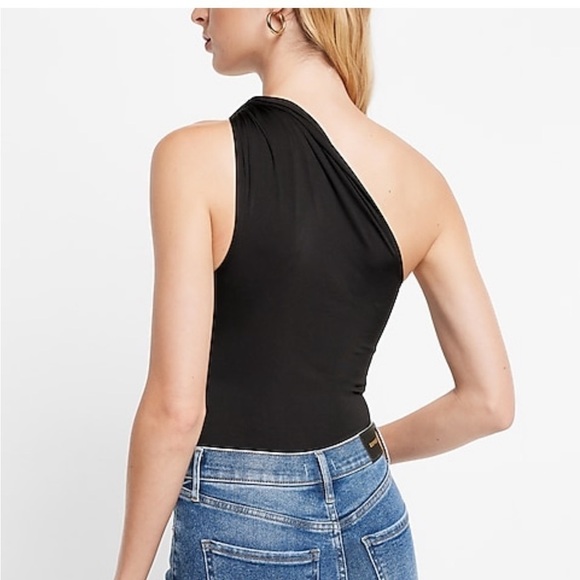 Express bodysuit black Cody contour one shoulder twist compression XS New - Picture 10 of 13